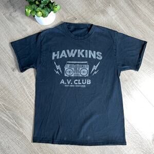 Stranger Things Black Crew Neck Short Sleeve ‘Hawkins A.V. Club’ T-Shirt Men’s